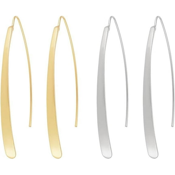 Colorful 2 Colors Threader Earrings 2 Pairs Sterling Silver Bar Dangle Earrings Curved Earring Upside Down Hoop Earrings Thin Solid Gold Earring Lightweight Wire Needle Drop Dangle Earring