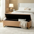 thumbnail image 3 of Tina's Home 60" Storage Bench Ottoman with 2 Footstools Stainless steel legs cushion with diamond-shaped woven pattern Bedroom Camel, 3 of 9