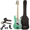 Sawtooth EP Series Electric Bass Guitar with Gig Bag & Accessories, Surf Green w/ White Pearloid Pickguard and Free Music Lessons