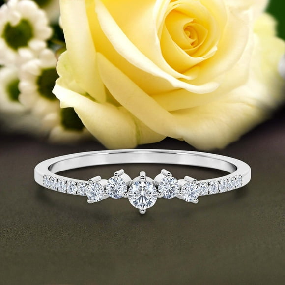 Bespoke Promige Ring 0.60 Carat Round Cut Diamond Moissanite Cheap Engagement Ring Wedding Band Ring in 10k Solid White Gold, Dainty Ring, Fairy Ring