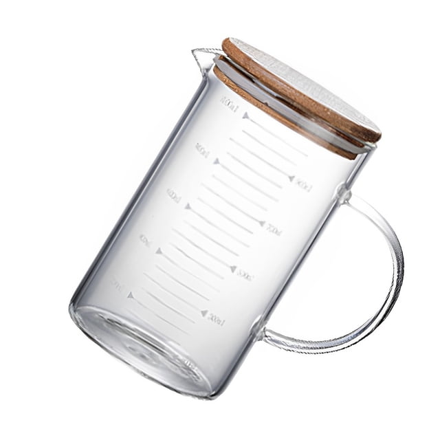 Taza medidora de vidrio Mango aislado Boquilla en forma de V Tapa de bambú Vidrio de borosilicato alto Taza de vidrio resistente al calor con Herramientas y accesorios para hornear Numero 3 Bearachild HA027212-03