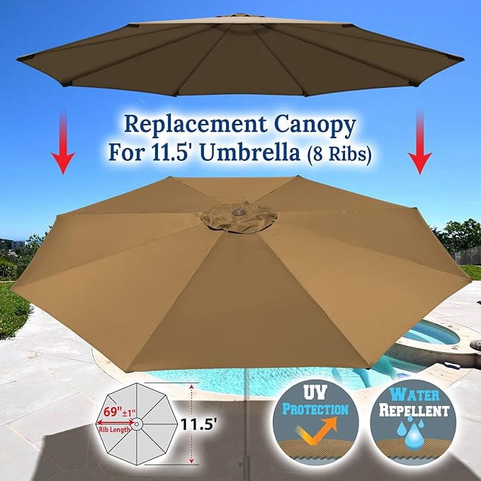 ALUVIERA Umbrella Replacement Canopy Cover for 11.5ft 8 Rib Market Outdoor Patio Shades