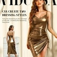 thumbnail image 2 of VIDUSSA Women's Sexy Cocktail Party Dress Sparkly Glitter Cowl Neck Ruched Bodycon Midi Dresses Clubwear Night Out Gold M, 2 of 4