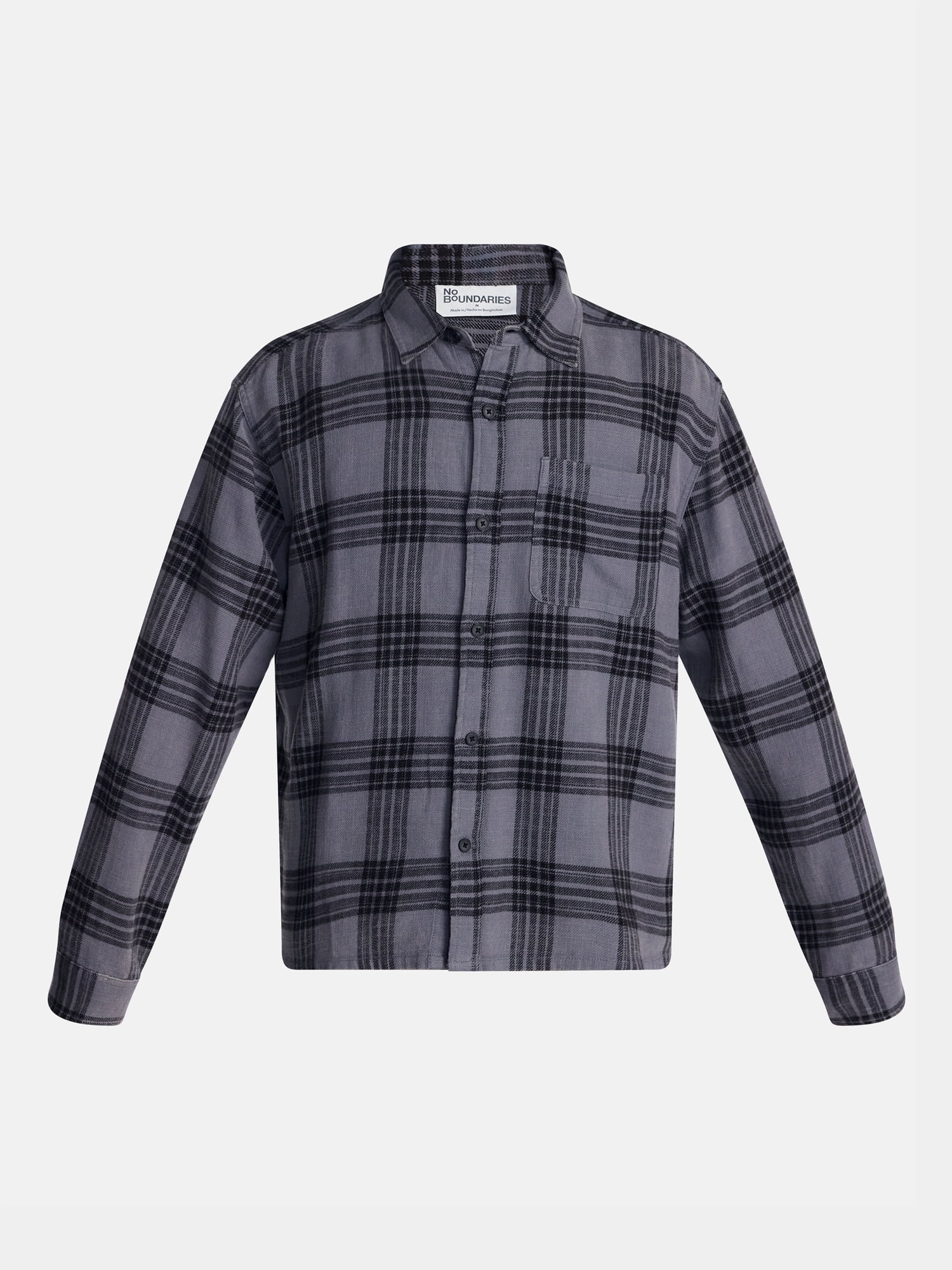 No Boundaries Boxy Fit Grunge Flannel Shirt with Long Sleeves, Men's XS-4XLT