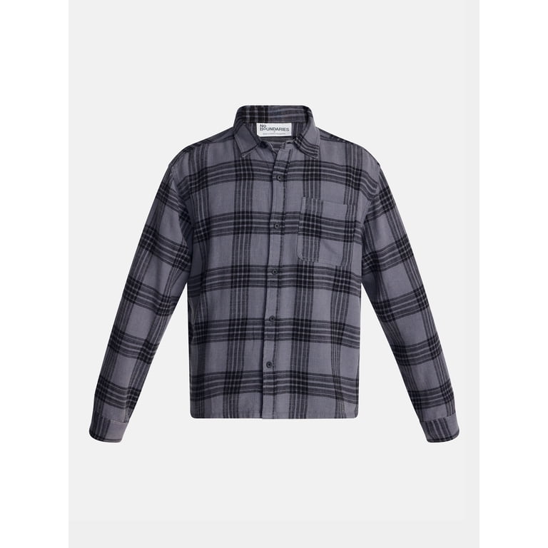 No Boundaries Men's Boxy Fit Grunge Flannel Shirt photo 5
