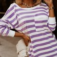 thumbnail image 2 of Women Long Sleeve Tops Plus Size Casual Loose Round Neck Striped Printed Sweatshirt Pullover Fitting Boho Tops Blouse,Purple,M, 2 of 5