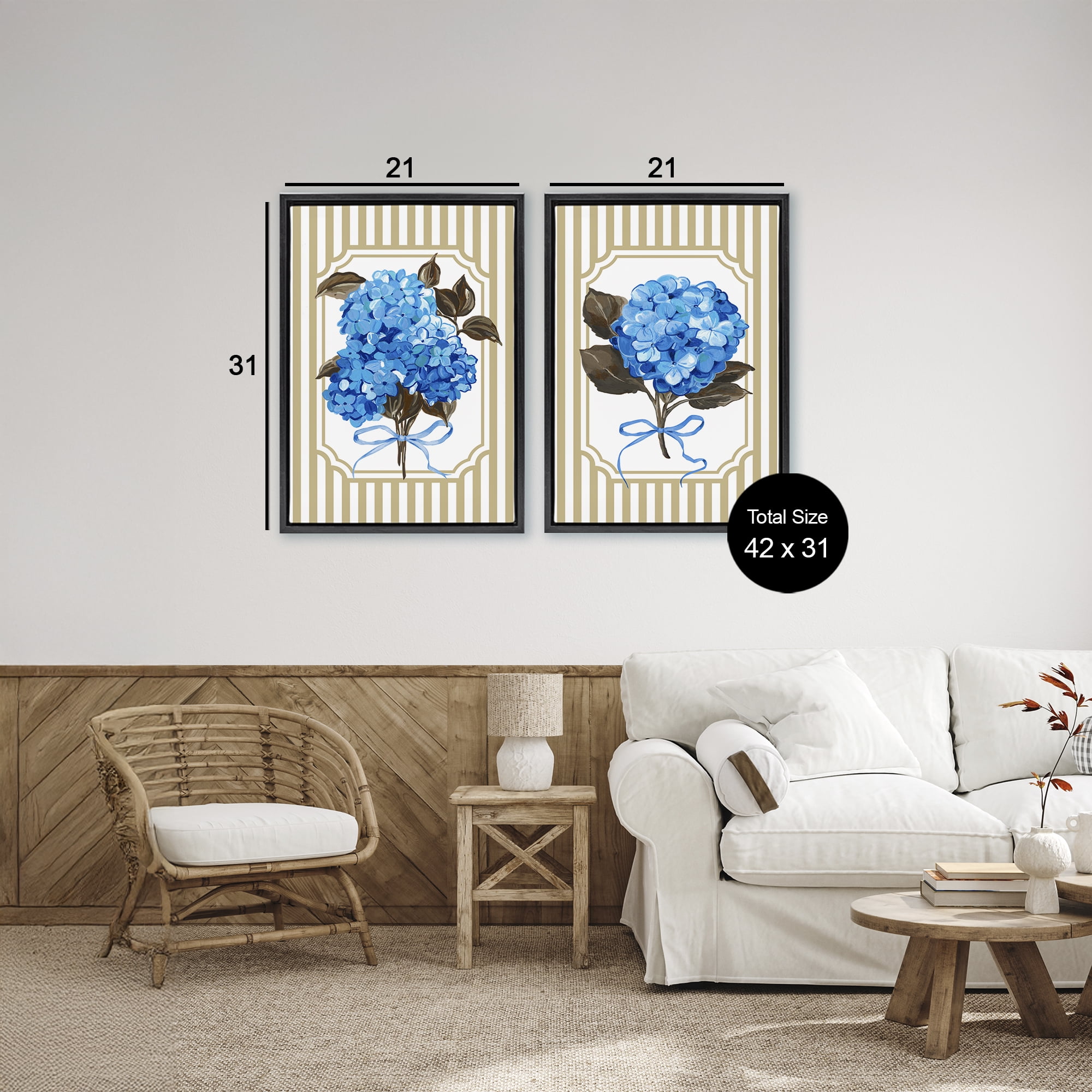 Hydrangea Bouquets with Bows 2 Piece Black Framed Floater Canvas Set, design by Adonna Ebrahimi