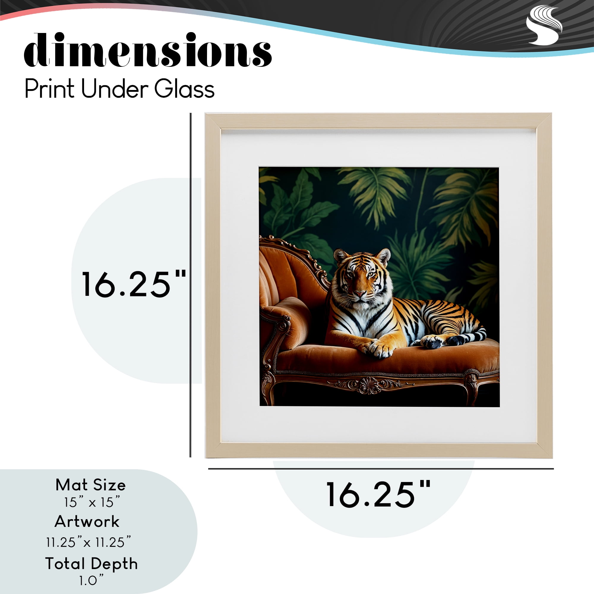 Tiger Lounging on Chaise Birch Framed Print Under Glass, design by Lettered and Lined