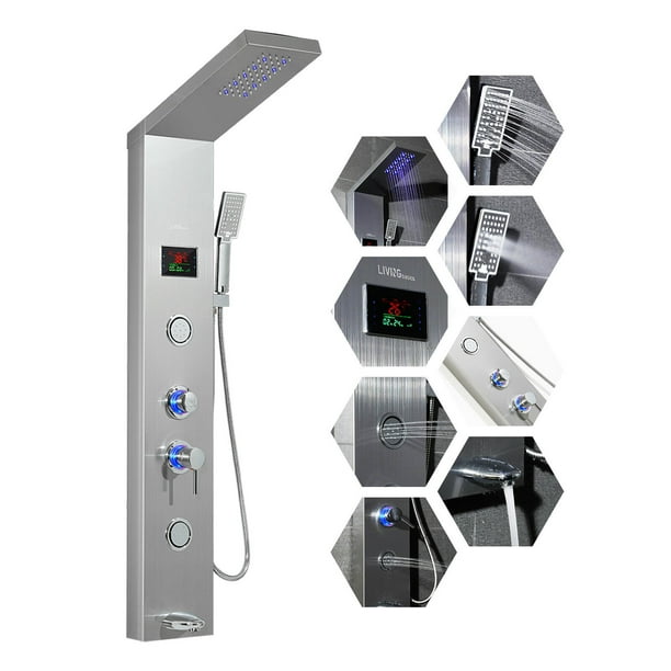 LED Rainfall Waterfall Shower Panel, 5Function Bathroom Shower Head