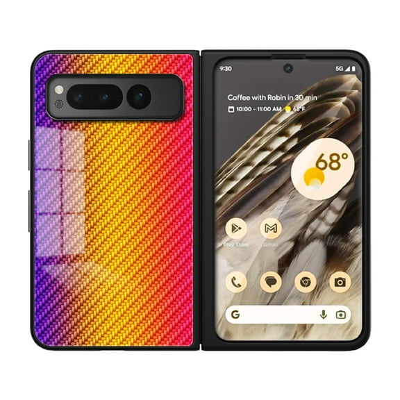 Nalacover Case for Google Pixel Fold Carbon Fiber Texture Tempered Glass Cover, Slim Thin Fit Soft Silicone Rugged Back Shockproof Anti-Scratches Anti-Fingerprints Case for Google Pixel Fold,Gold