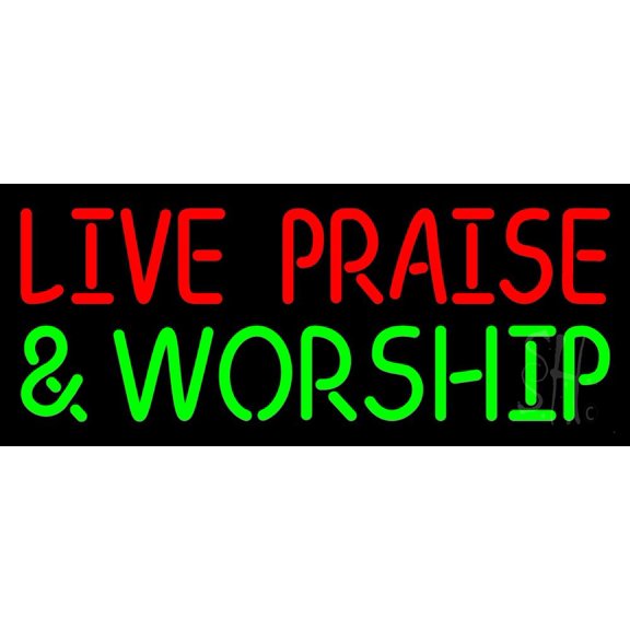 Red Live Praise Green And Worship LED Neon Sign 10" Tall x 24" Wide - inches Black Square Cut Acrylic Backing, with Dimmer - Premium built indoor Sign for Home décor, Religious place, Store interior.