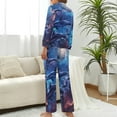 thumbnail image 2 of PoBuds Women's Long Sleeve Flannel Pajama Set Sleepwear Dolphins in Space M, 2 of 5