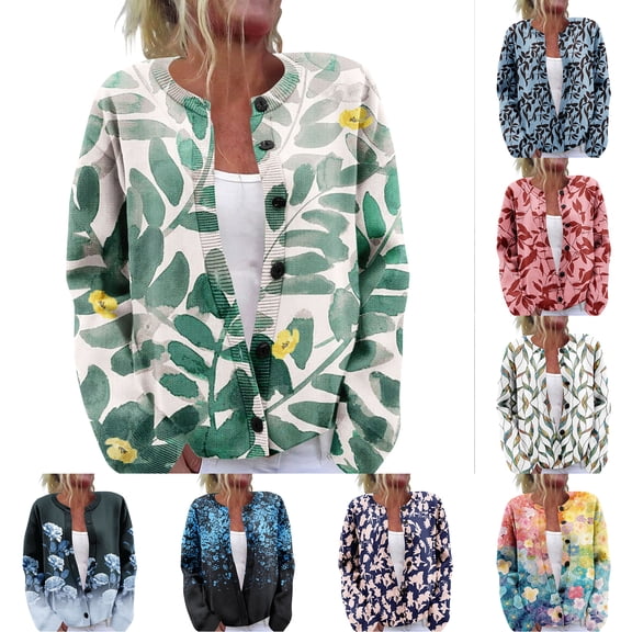 Women's Sweater Cute Fun Printing Sweater Fall And Winter Long Sleeve Knitted Sweater for Fall Winter Blooming Styles,Blue,L