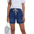 thumbnail image 3 of Jean Shorts for Women High Waisted Pull on Drawstring Elastic Waist Trendy Stretchy Denim Wide Leg Jorts Summer Shorts with Pockets M, 3 of 6