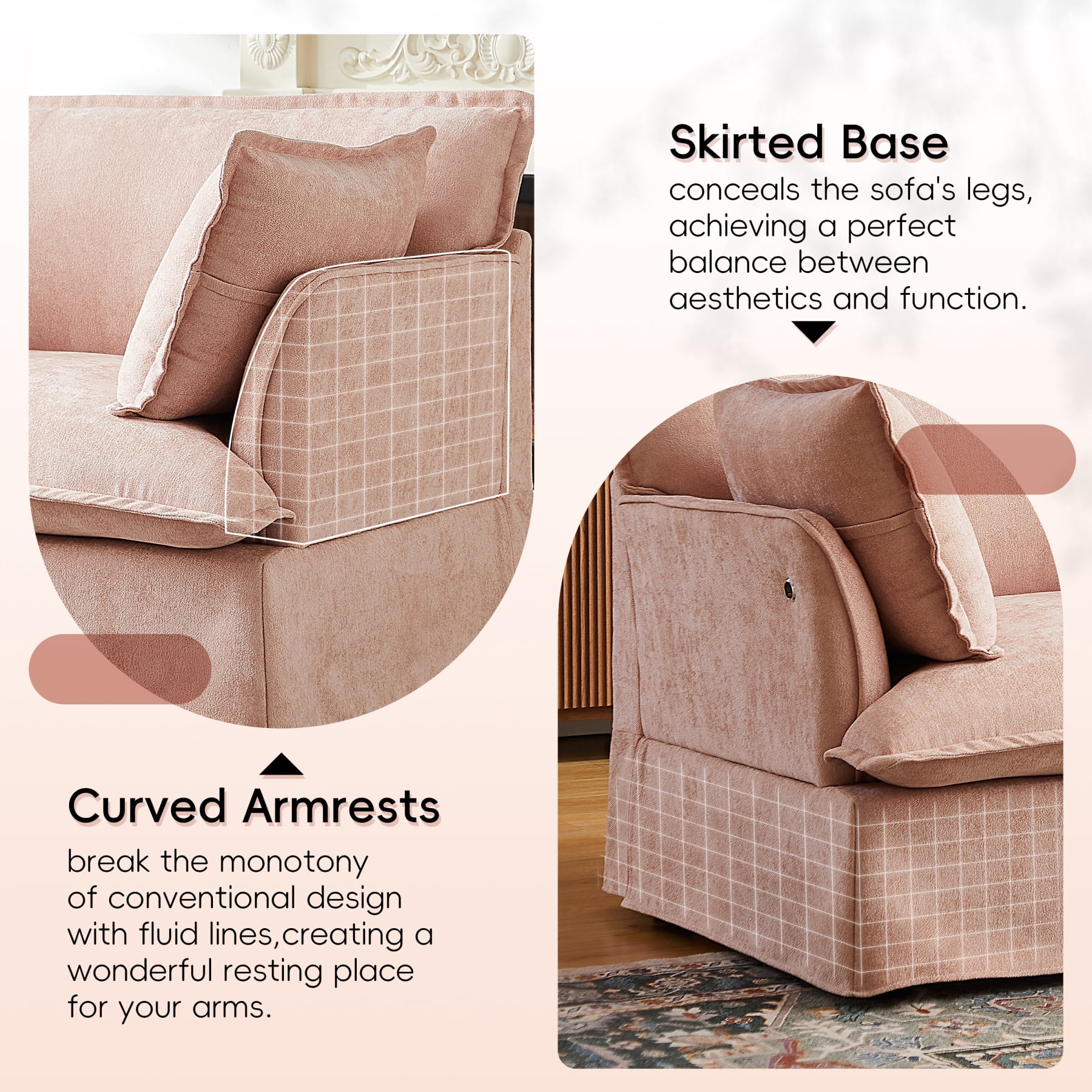 Leumius 47.2" Oversized Accent Chair with Dual-Port Charging,Modern Chenille Single Sofa with Throw Pillowsand Deep Wide Seat,Upholstered Armchair for Living Room&Apartment,Pink