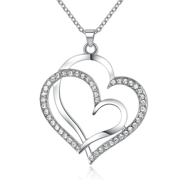 Infinity Women's Love Heart Necklace Round Diamond jewelry 18" , 18K Gold Plated, Silver Plated, silver gold (Silver)