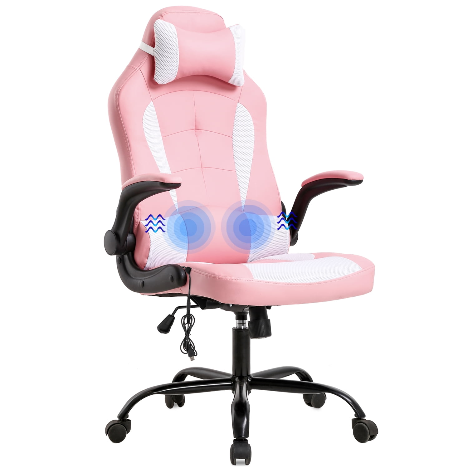 Gaming Chair Office Chair Desk Chair Racing Executive PU Leather Ergonomic  Massage Computer Chair with Lumbar Support Headrest Armrest Task Rolling  Swivel Chair for Girls, Pink 