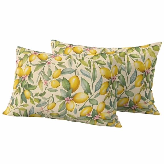 Summer Lemons Outdoor Waterproof Pillow Covers, Vintage Fruits Green Leaf Botanical Decorative Rectangle Throw Pillowcase Sofa Cushion Sham for Patio/Couch/Chair, 20"x12" 2 Pack