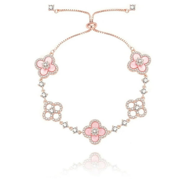 Vintage Four-Leaf Clover Bracelet Pink Shell With Micro-Inlaid Zircon Hollow High-End Luxury Hand Jewelry For Women