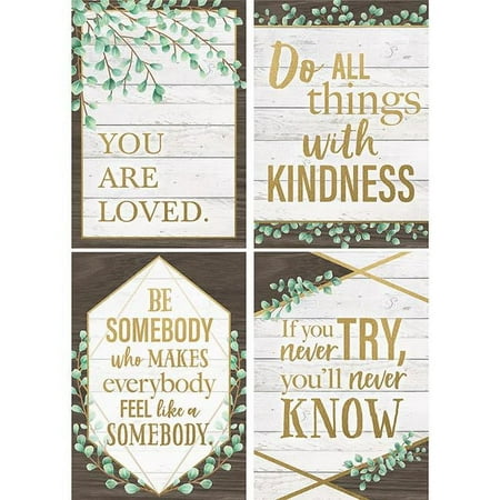 UPC: 0882319014462 | Teacher Created Resources 13.375 x 19 in. Eucalyptus Poster Set 4 Piece