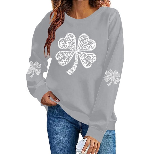 TaTaai Womens St Patricks Day Print Sweatshirt Long Sleeve Crewneck Casual Pullover Fleece Lined Holiday Top Gift
