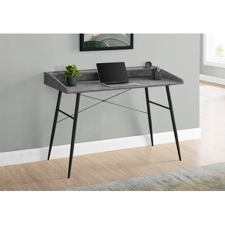 48 Inch Grey Stone Look Computer Desk with Storage Hutch and Black X Frame