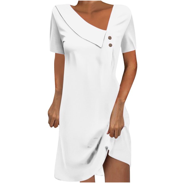 Birdeem Robe Mi-Mollet à Manches Courtes Col Rond Mode Femme Couleur Unie Robe Mi-Mollet à Manches Courtes Col Rond