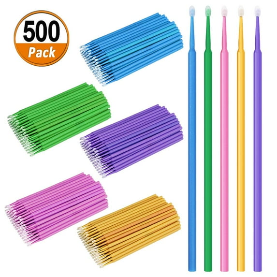 Heqishun 500 PCS Disposable Micro Applicator Brush Bendable Makeup Brush for Eyelash Extensions