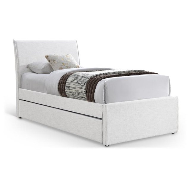 Pemberly Row Lit Gigogne Simple Contemporain en Tissu Texturé en Lin Crème