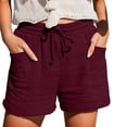 thumbnail image 2 of BRELIL Women's Elastic Waist Shorts with Pockets Casual Solid Lounge Shorts Beach Vacation Summer Outfits Loose Fit Travel Trousers, Wine M, 2 of 7