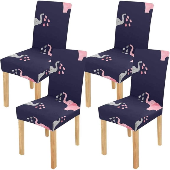 FMSHPON Cute Watercolor Elephants Stretch Chair Cover Protector Seat Slipcover for Dining Room Hotel Wedding Party Set of 4