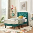 thumbnail image 3 of VECELO Set of 2 Twin Bed Frames, Modern Upholstered Platform Bed Frame with Tufted Headboard, No Box Spring Needed, Dark Green, 3 of 7