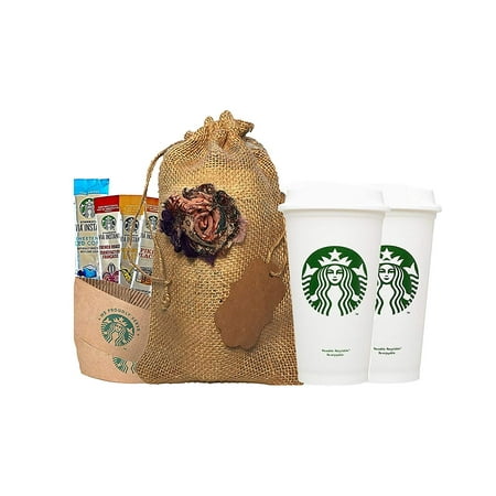 Starbucks Holiday Gift Bundle Travel Coffee Reusable Recyclable Cups, Lids, Sleeves, Via Instant Coffee (Best Sweet Coffee At Starbucks)