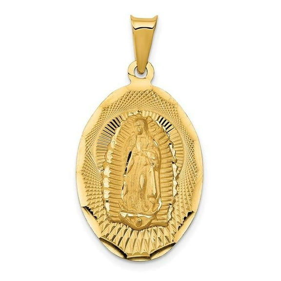 14K Yellow Gold Polished Diamond-Cut Lady of Guadalupe Oval Pendant