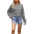 thumbnail image 1 of Suéter de Mujer de Otoño, Cuello Redondo, Tipo Murciélago, Estilo Pullover Gris S, 1 of 7