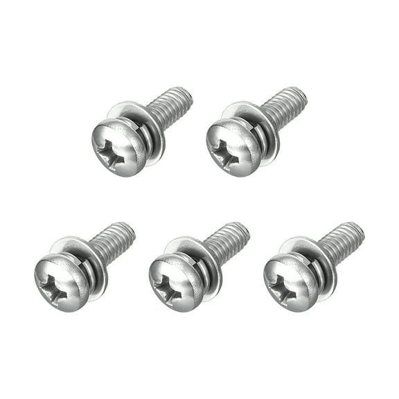 M4 x 12mm 304 Stainless Steel Phillips Pan Head Machine Screws Bolts Combine with Spring Washer and Plain Washers 5Pack