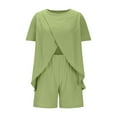 thumbnail image 6 of CheerKidz 2 Piece Outfits for Women Lightweight Matching Lounge Sets Cap Sleeve Tops and Elastic Waisted Shorts Cotton and Linen Solid Color Clothes Set(Green,2XL), 6 of 9