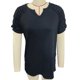 thumbnail image 1 of Camiseta con cuello en V para mujer, pantalón corto informal, manga plisada, fruncida, Color puro, jersey de verano, Top negro M, 1 of 3