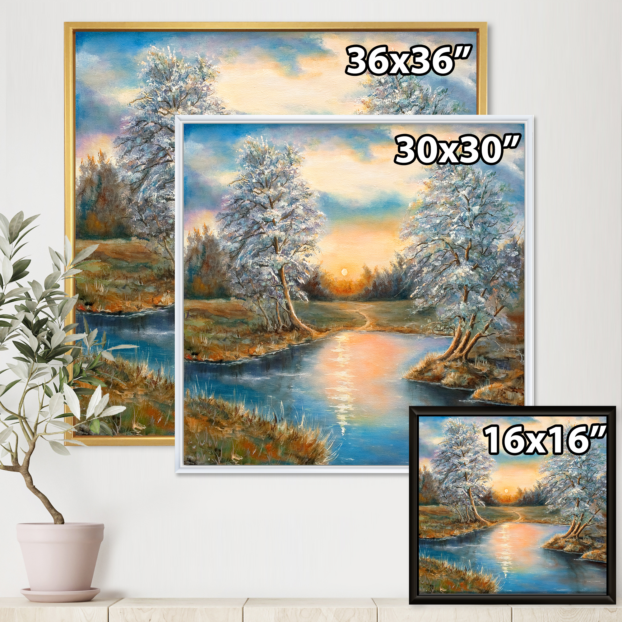 Designart 'Birches In The Autumn Woods Sunset' Lake House Framed Canvas Wall Art Print
