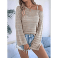thumbnail image 4 of Suéter Holgado Informal de Larga con Crochet para Mujer, Top de Punto Calado. Caqui XL, 4 of 10