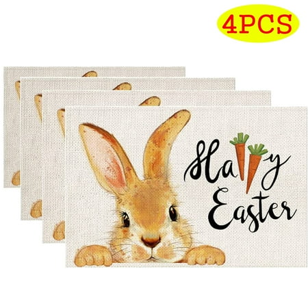 

Easter Rabbits Table Runner Placemat Spring Style for Holiday Farmhouse Indoor Vintage Dinner Table Decorations(Size3 4PCS Placemat)