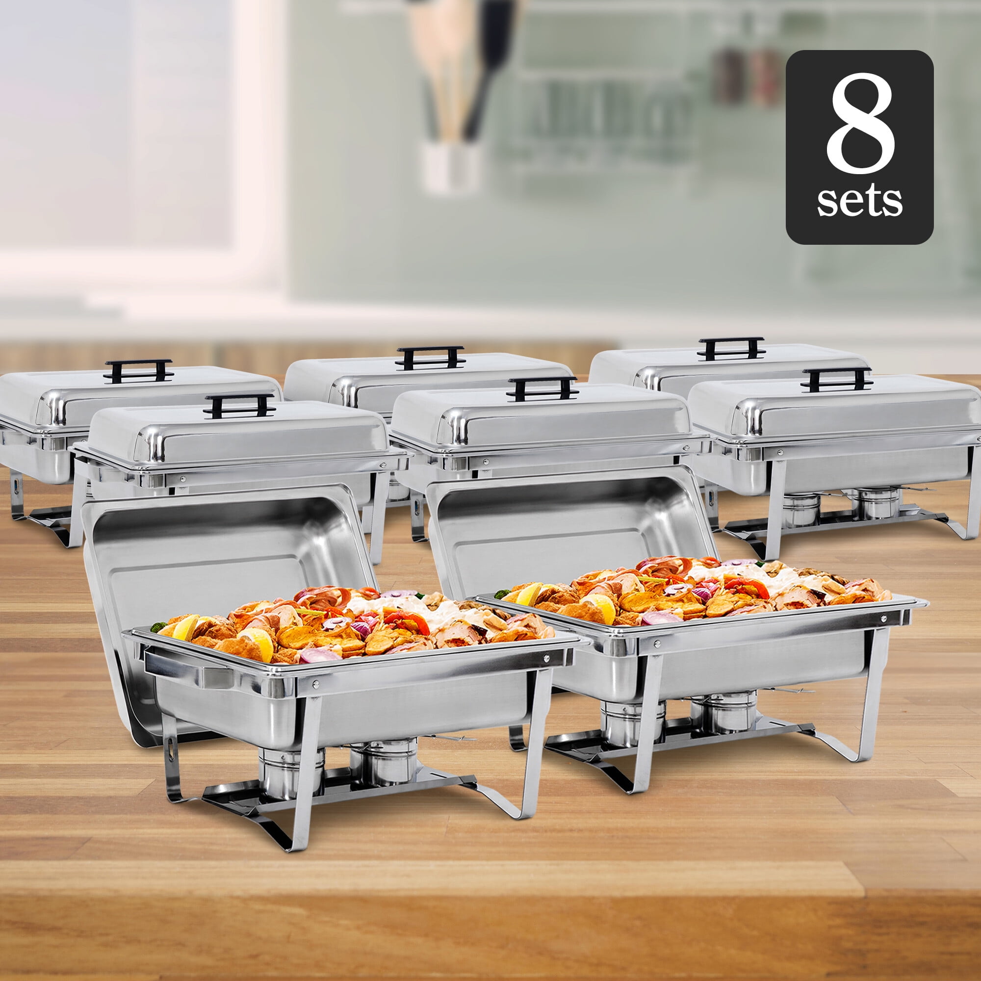 HomGarden 8 Pack Foldable 8QT Chafing Dish, Full Size Stainless Steel