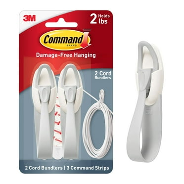 Command Cord Bundlers, Gray, Damage Free Organizing, 2 Cord Bundlers and 3 Command Strips