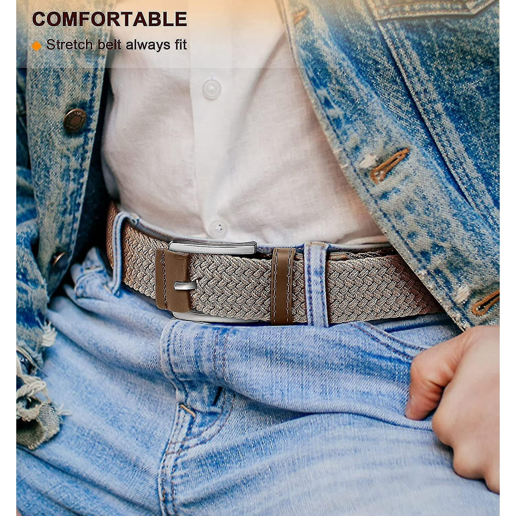 Bulliant Belt For Men 2pack Mens Stretch Braided Web Belt Elastic For Casual Golf Hunting Pants Jeans 1 3 8 Walmart