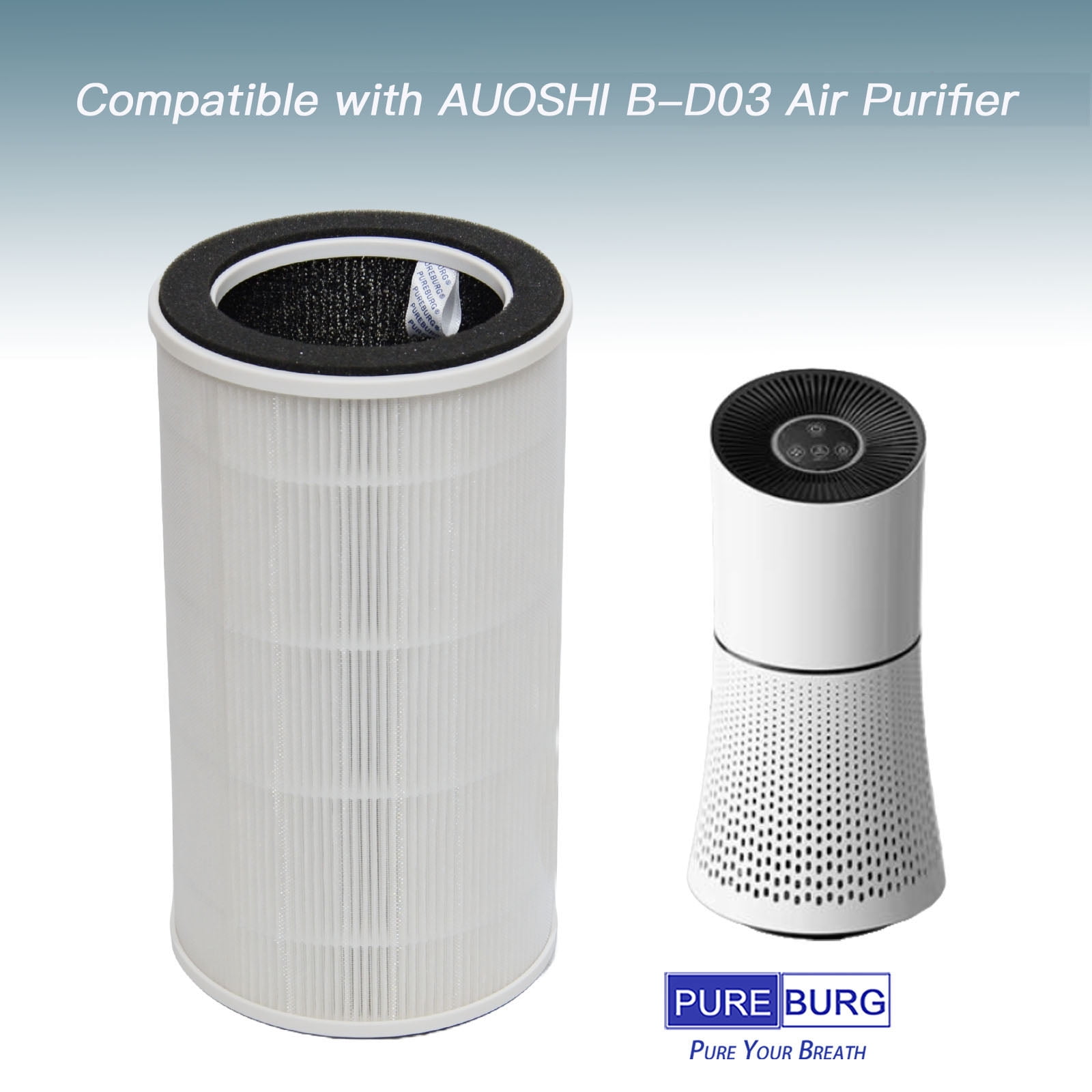 PUREBURG Replacement Filter Compatible with AUOSHI B-D03 Air Purifier, 2-Pack H13 HEPA Activated Carbon 3-Stage Filtration For Air Clean Dust VOCs Odor