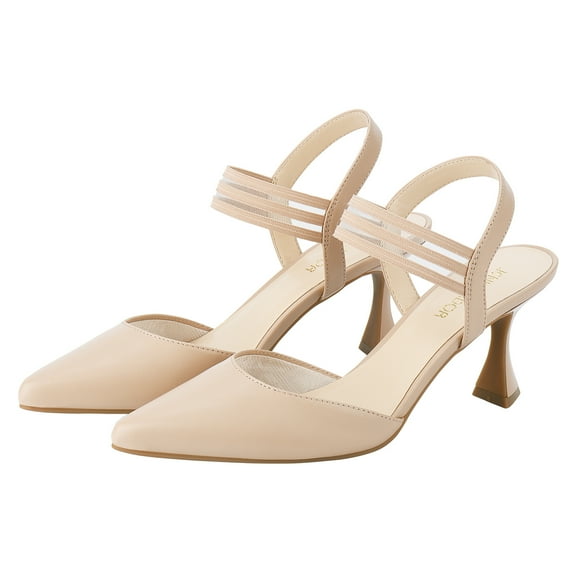 JENN ARDOR Women's Kitten Heels Slingback Pumps Elastic Ankle Strap Sandals Closed Pointed Toe Dress Shoes