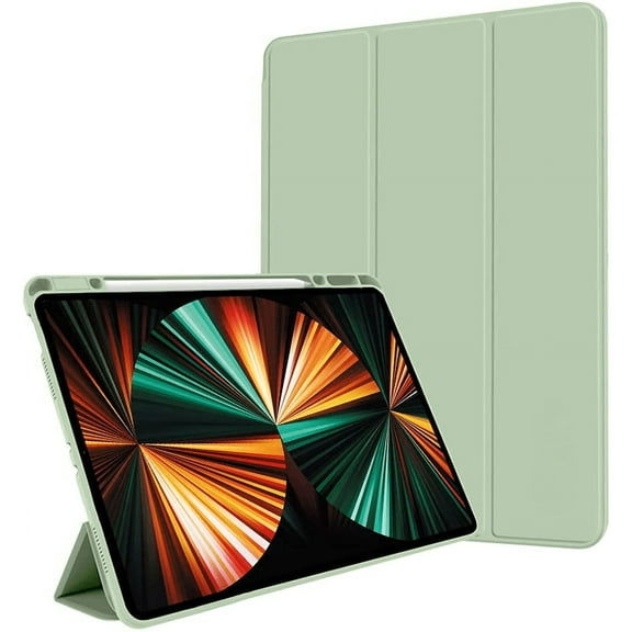 iPad Pro 12.9" 2021 Smart Cover Pen Holder Case Green Waterproof Apple Pencil Charge Auto On Off