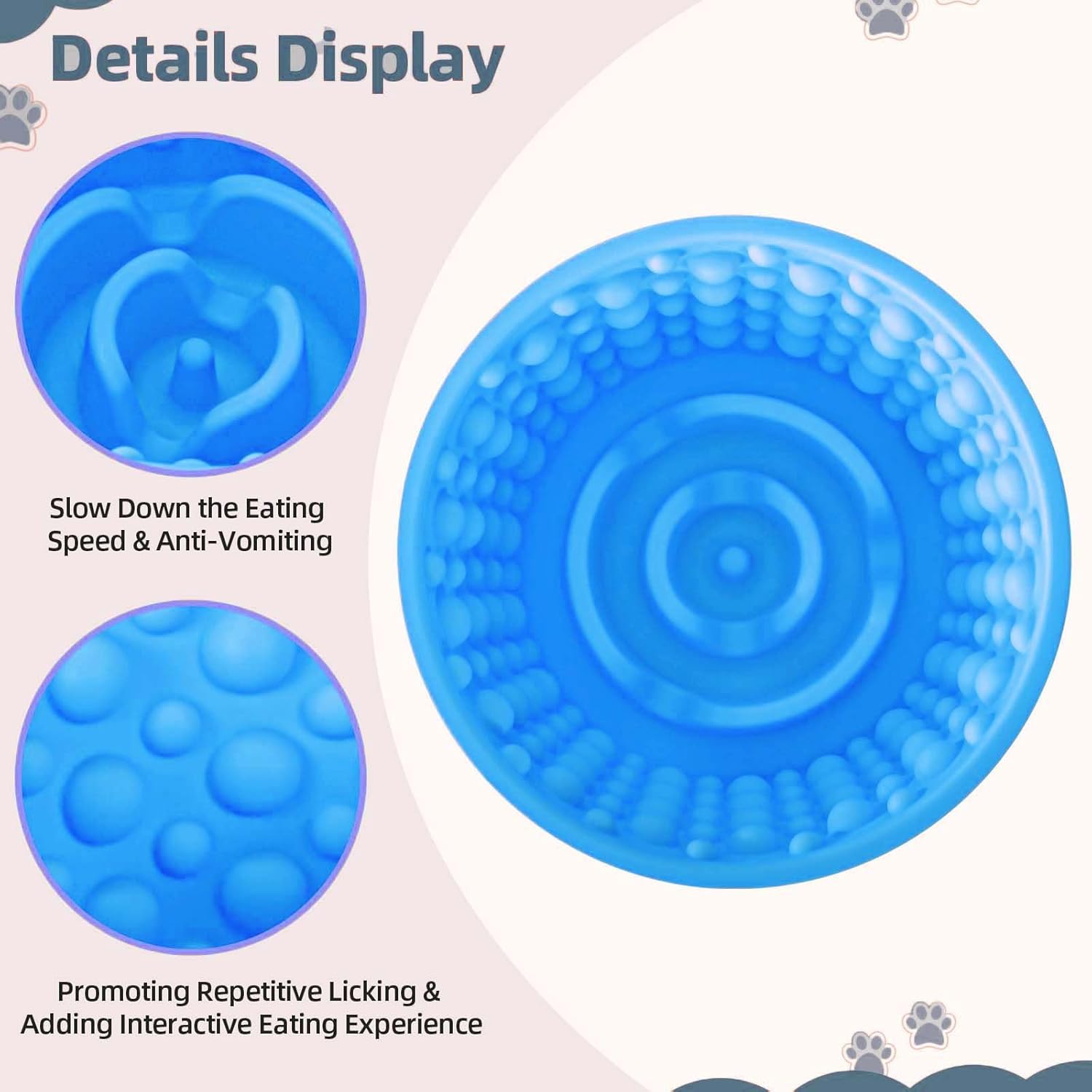 Dog Slow Feeder Lick Bowl, Non-Slip Licking Treat Dispenser, Slow Feeder Dog Bowls for Small Medium Large Breed Dogs, Anxiety Relief & Anti-Choking, BPA Free Silicone (Light Blue, 1.6 Cup)