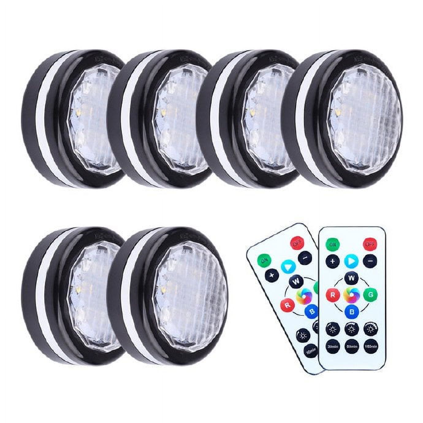 AMERTEER Wireless Puck Lights Remote Cabinet Light Black LED Stick On Lights RGB Under Counter Lighting with Remote Control Battery Operated Closets Light, 6 Pack