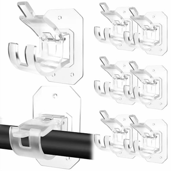 8 PCS Upgraded No Drill Curtain Rod Brackets No Drilling Curtain Rod Holders Self Adhesive Curtain Rod Hooks Nail Free Adjustable Curtain Hangers Suitable for Poles of 0.78~1.57 Inch(Transparent)